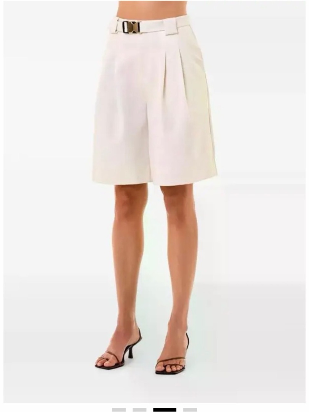 NICHOLAS Cream High-Waist Pleated Bermuda Shorts with Belt